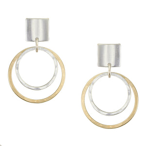 Convex Square with Tiered Hammered Rings Post Earring