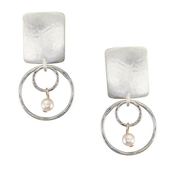 Rectangle with Rings and Small Pearl Clip Earring