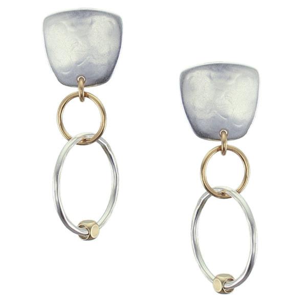 Tapered Square with Rings and Bead Clip or Post Earring