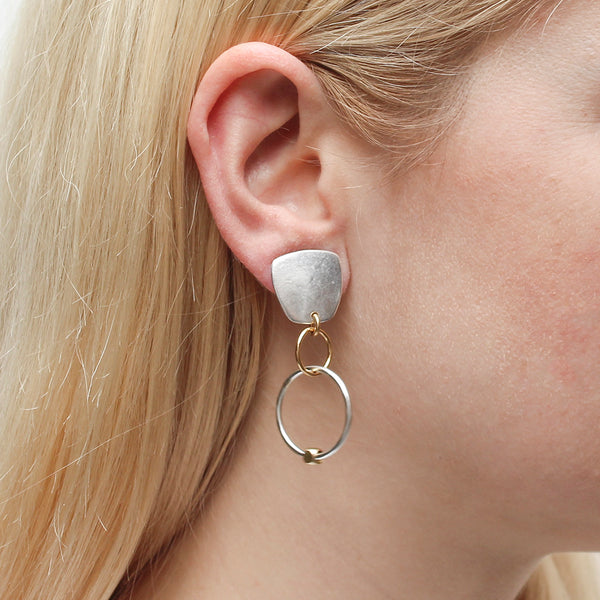 Tapered Square with Rings and Bead Clip or Post Earring