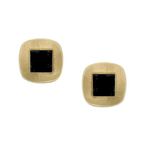 Medium Rounded Square with Black Clip or Post Earring
