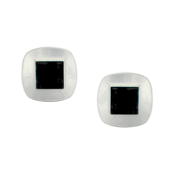 Medium Rounded Square with Black Clip or Post Earring
