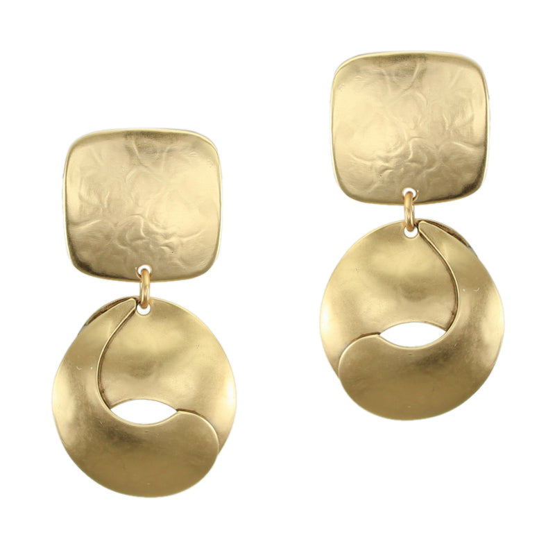 Rounded Square with Interlocking Swoops Clip or Post Earring