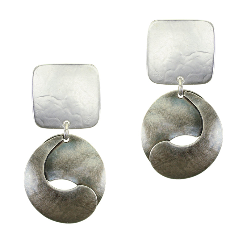 Rounded Square with Interlocking Swoops Clip or Post Earring