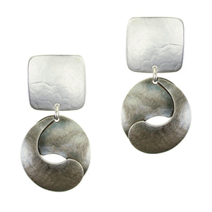 Rounded Square with Interlocking Swoops Clip or Post Earring