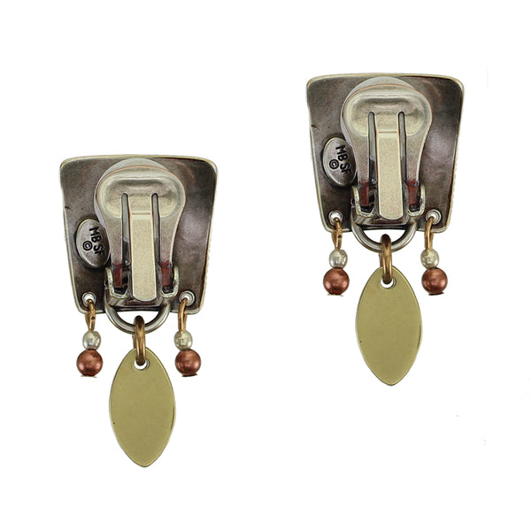 Tapered Square with Beads and Patterned Oval Post or Clip Earring