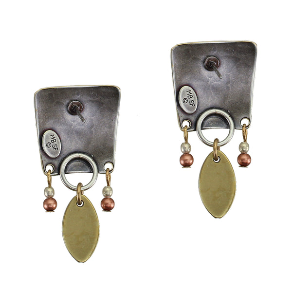 Tapered Square with Beads and Patterned Oval Post or Clip Earring