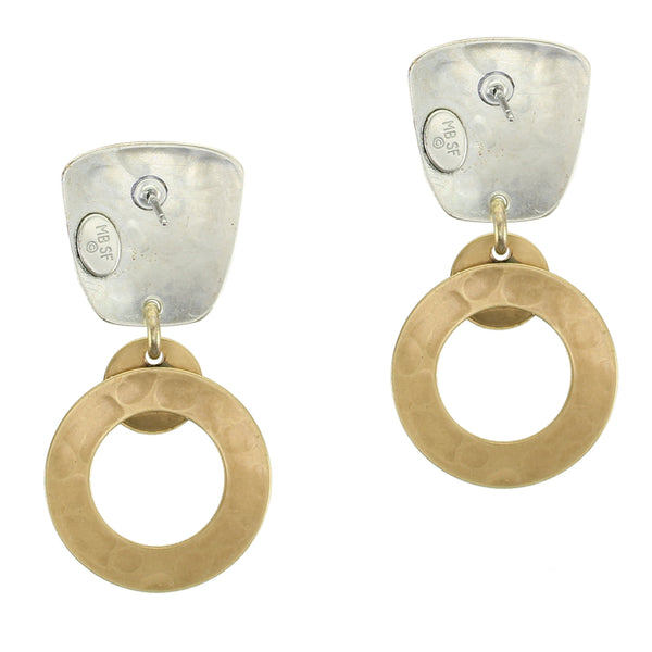 Tapered Square with Medium Ring and Small Dished Disc Post or Clip Earring