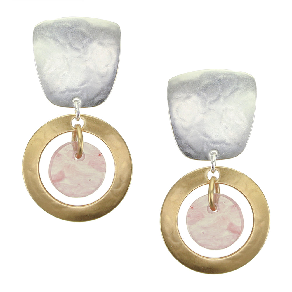 Tapered Square with Ring and Pink Quartz Clip or Post Earring