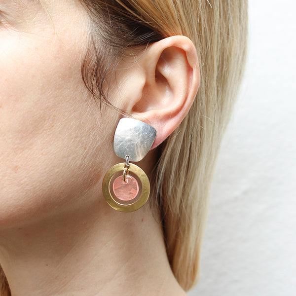 Tapered Square with Ring and Pink Quartz Clip or Post Earring