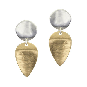 Hammered Organic Disc with Inverted Teardrop Post or Clip Earring