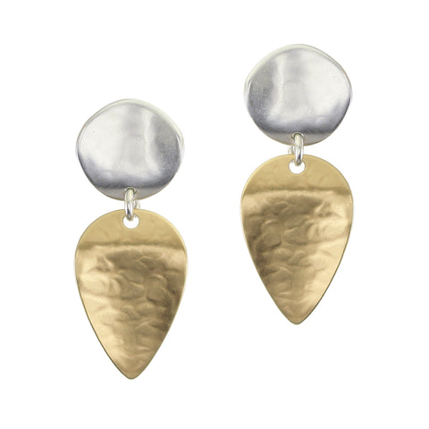 Hammered Organic Disc with Inverted Teardrop Post or Clip Earring