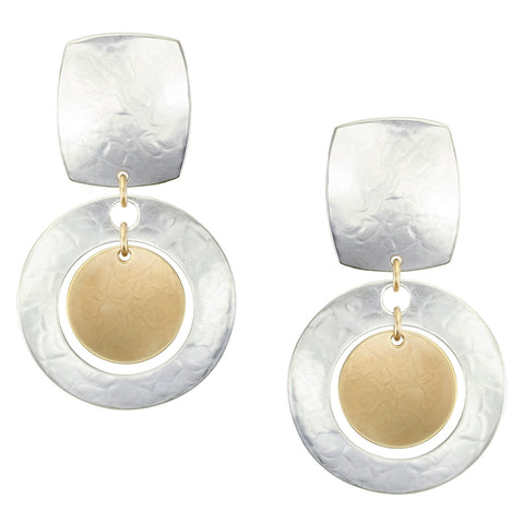 Rectangle with Ring and Disc Clip Earring