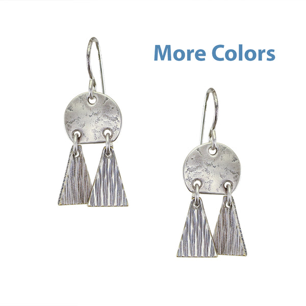Textured Disc with Patterned Triangles Wire Earring