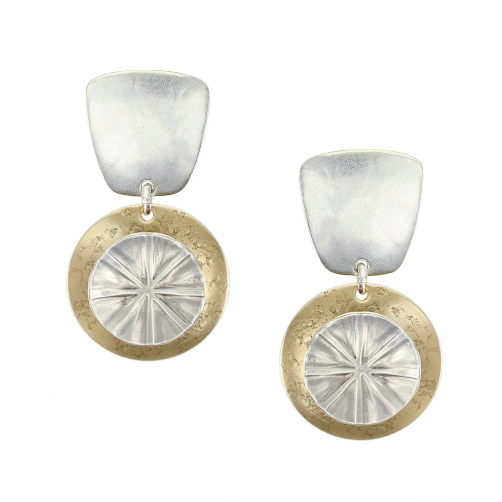 Tapered Square with Textured Discs Post or Clip Earring