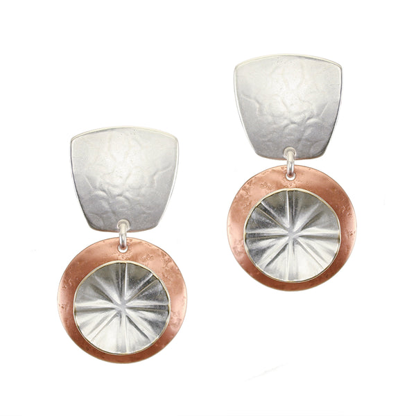 Tapered Square with Textured Discs Post or Clip Earring