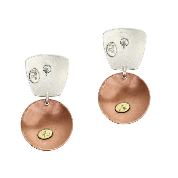 Tapered Square with Textured Discs Post or Clip Earring