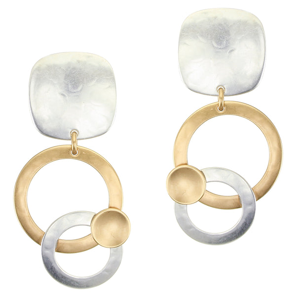 Large Rounded Square and Layered Rings with Disc Clip or Post Earring