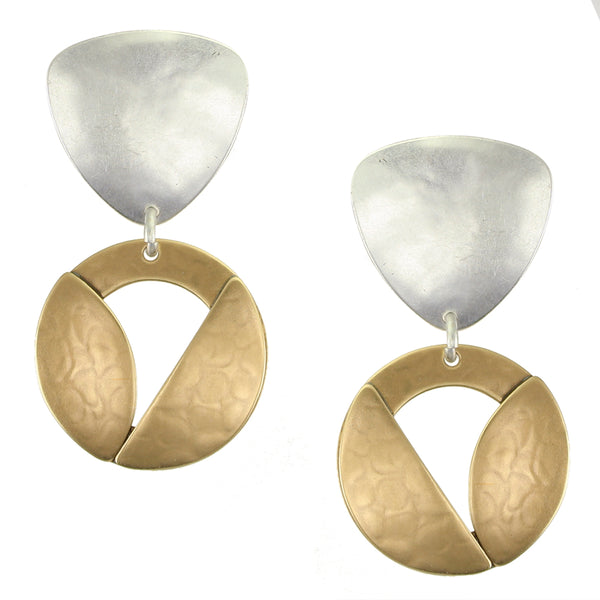 Rounded Triangle with Cutout Disc, Semi Circle, and Leaf Clip or Post Earring