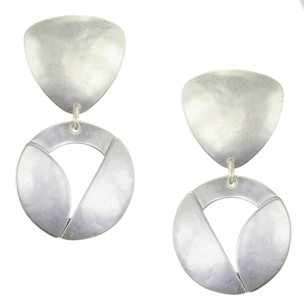 Rounded Triangle with Cutout Disc, Semi Circle, and Leaf Clip or Post Earring