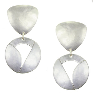 Rounded Triangle with Cutout Disc, Semi Circle, and Leaf Clip or Post Earring