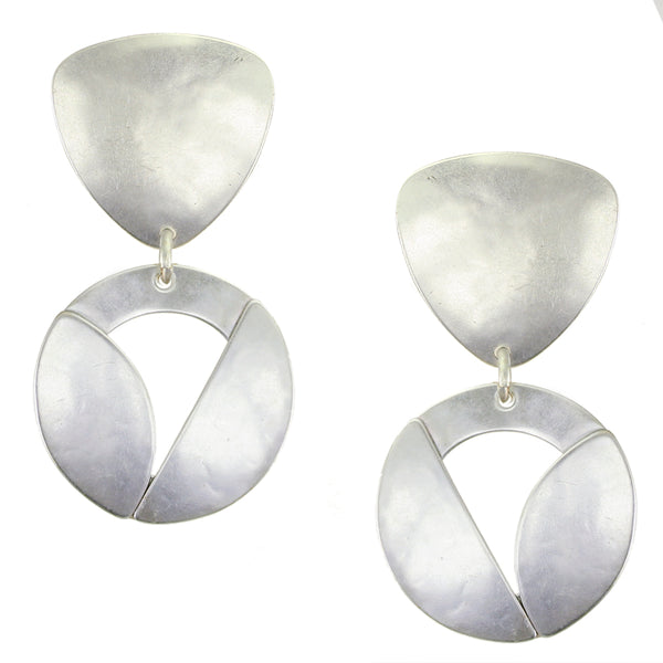 Rounded Triangle with Cutout Disc, Semi Circle, and Leaf Clip or Post Earring