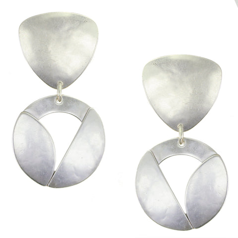 Rounded Triangle with Cutout Disc, Semi Circle, and Leaf Clip or Post Earring