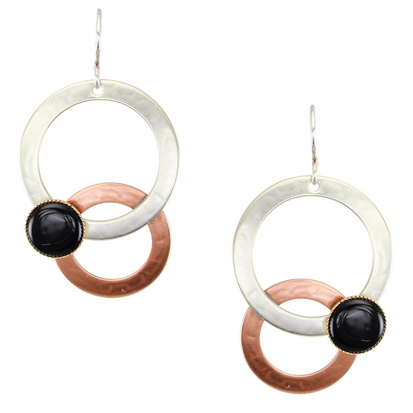 Large Layered Rings with Black Cabochon Wire Earring
