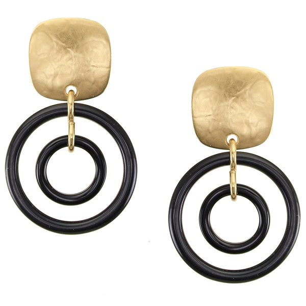 Square with Black Rings Clip Earring