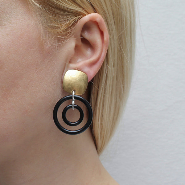 Square with Black Rings Clip Earring