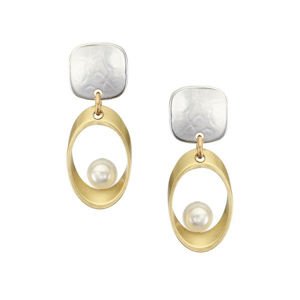 Square with Ring and Pearl Post Earring