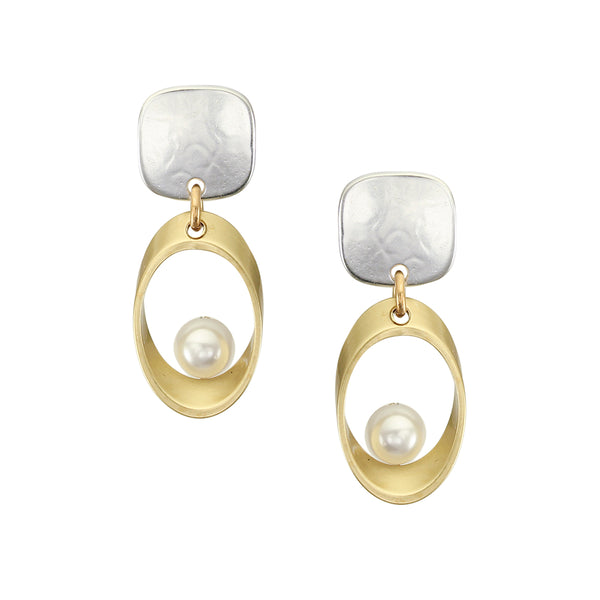 Square with Ring and Pearl Post Earring