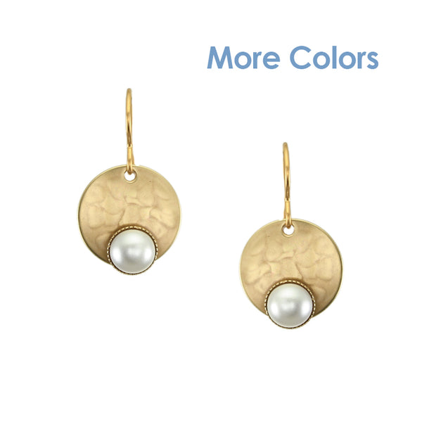 Disc with Small Pearl Cabochon Wire Earring