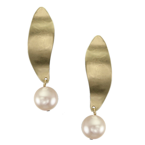 Long Leaf with Large Pearl Post or Clip Earring
