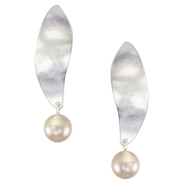 Long Leaf with Large Pearl Post or Clip Earring