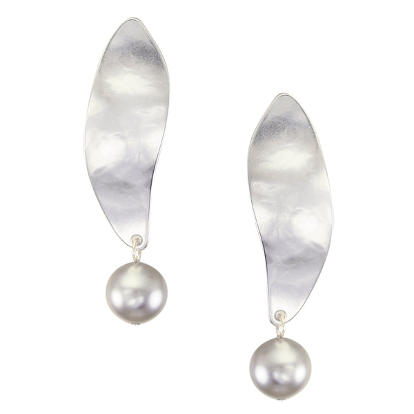 Long Leaf with Large Pearl Post or Clip Earring