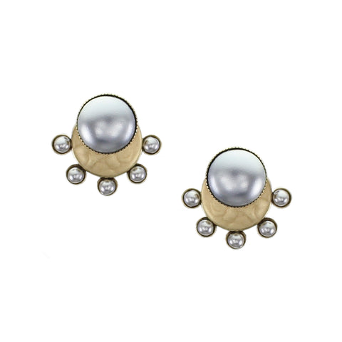 Small Pearl Cabochon on Disc with Radial Pearls Clip Earring