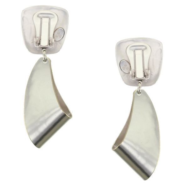 Tapered Square with Folded Swoop Post or Clip Earring