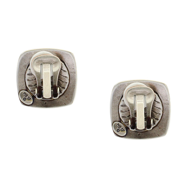 Rounded Square Frame with Patterned Center Post or Clip Earring