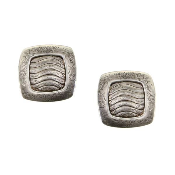 Rounded Square Frame with Patterned Center Post or Clip Earring