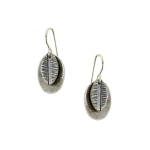 Dished Oval with Patterned Leaf Wire Earring