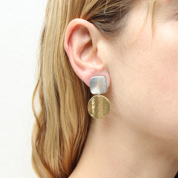 Small Square with Dished Disc Clip or Post Earring
