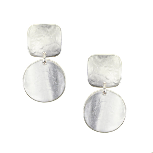 Small Square with Dished Disc Clip or Post Earring