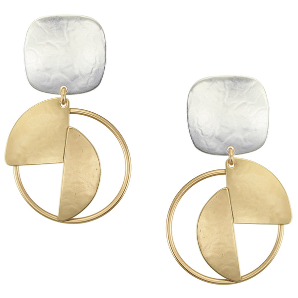 Square with Hoop and Slices Post or Clip Earring
