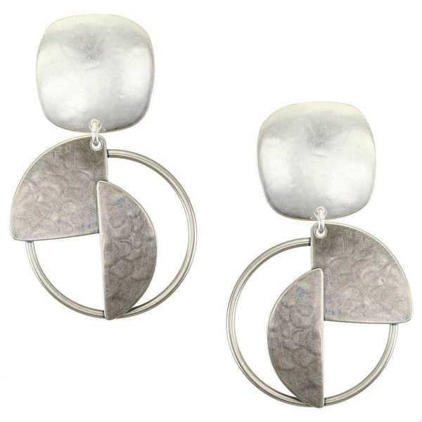 Square with Hoop and Slices Post or Clip Earring