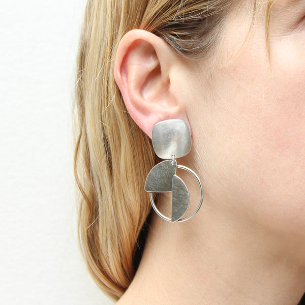 Square with Hoop and Slices Post or Clip Earring