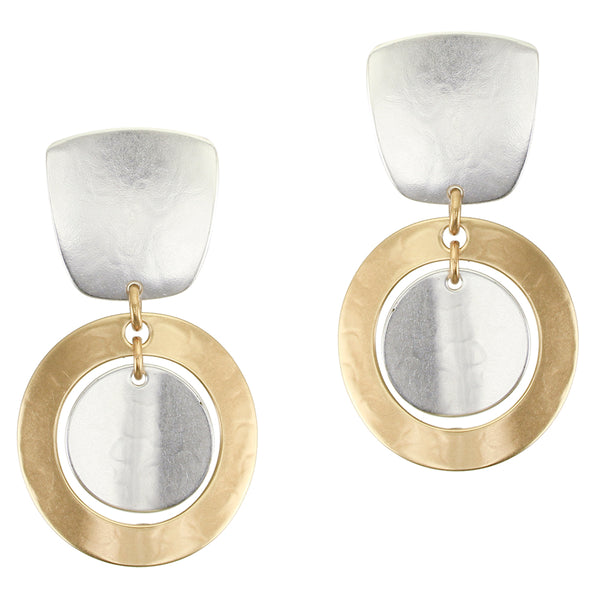 Tapered Square with Ring and Disc Clip Earring