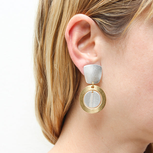Tapered Square with Ring and Disc Clip Earring