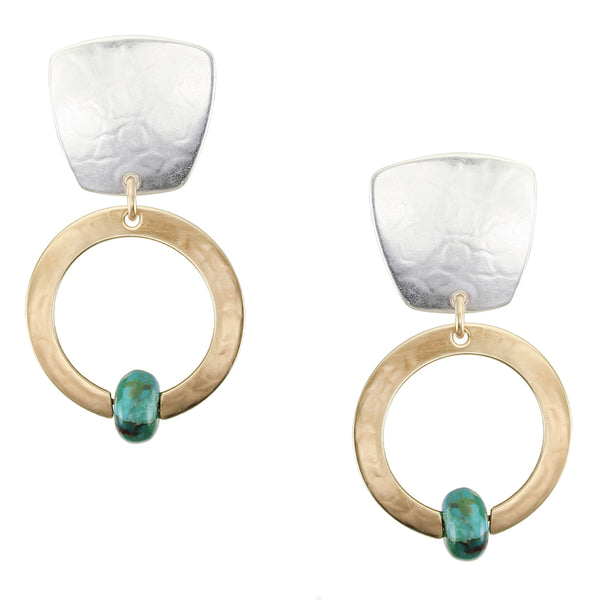 Turquoise Bead and Hoop Post or Clip Earring
