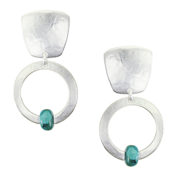 Turquoise Bead and Hoop Post or Clip Earring